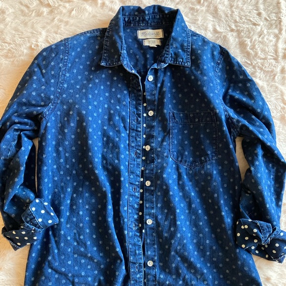 Madewell Polkadot Denim Button Down Shirt - Picture 5 of 12